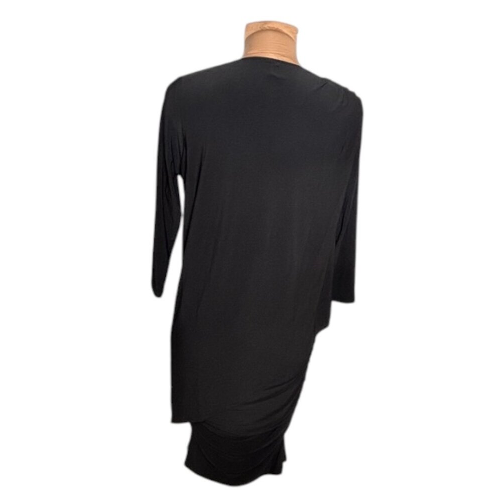 Last Tango Black Ruched Tunic Dress V-Neck Made USA Minimalist Size XS - Picture 2 of 8